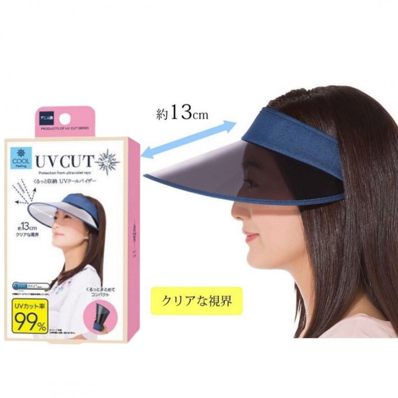 Needs UVCUT 可折叠防UV遮阳帽(蓝色×乳白色)12cm大帽檐